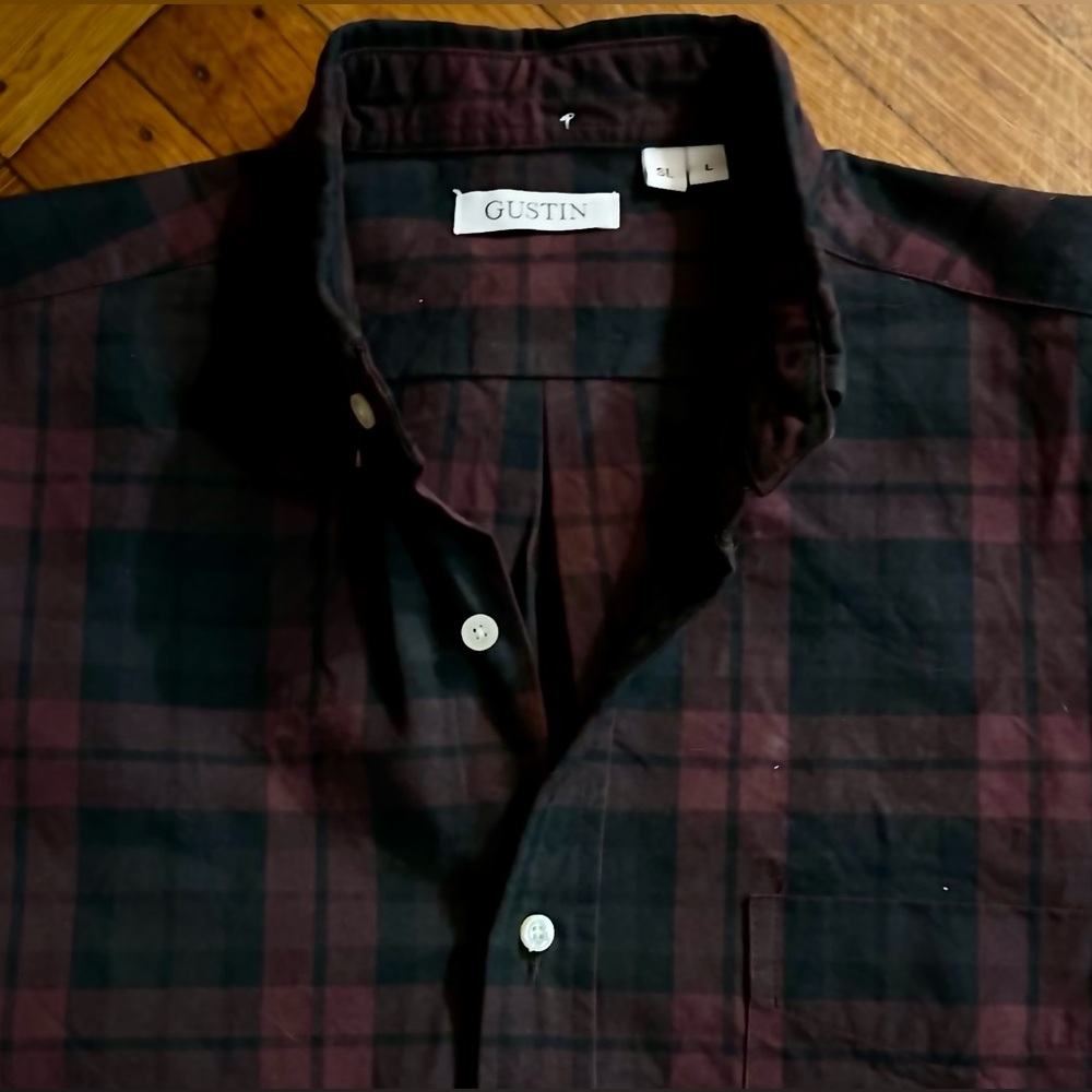 GUSTIN #441 Heavy Burgundy Poplin Plaid - Large/Slim